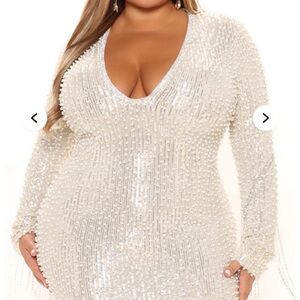 Fashion Nova White Long Sleeve Dress, preowned